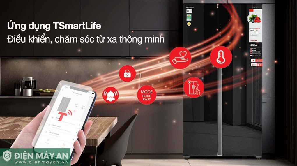 Tủ Lạnh Toshiba Inverter 596 Lít Side By Side GR-RS780WI-PGV(22)-XK - ứng dụng điều khiển